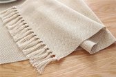 Titel: Allecto Premium - Katoenen vlas tafelloper 240x33 cm met kwasten - Tafelcollectie voor eettafeldecoratie bij picknick, feest of bruiloft