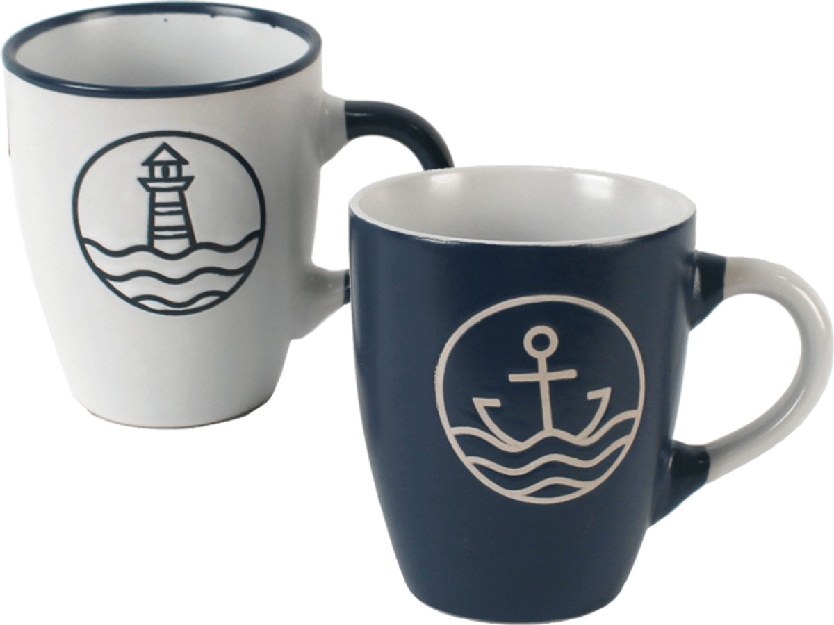 Set 2x Koffie Thee Mok Marine Nautisch Scheepvaart Ø8,5x10,5cm (large)
