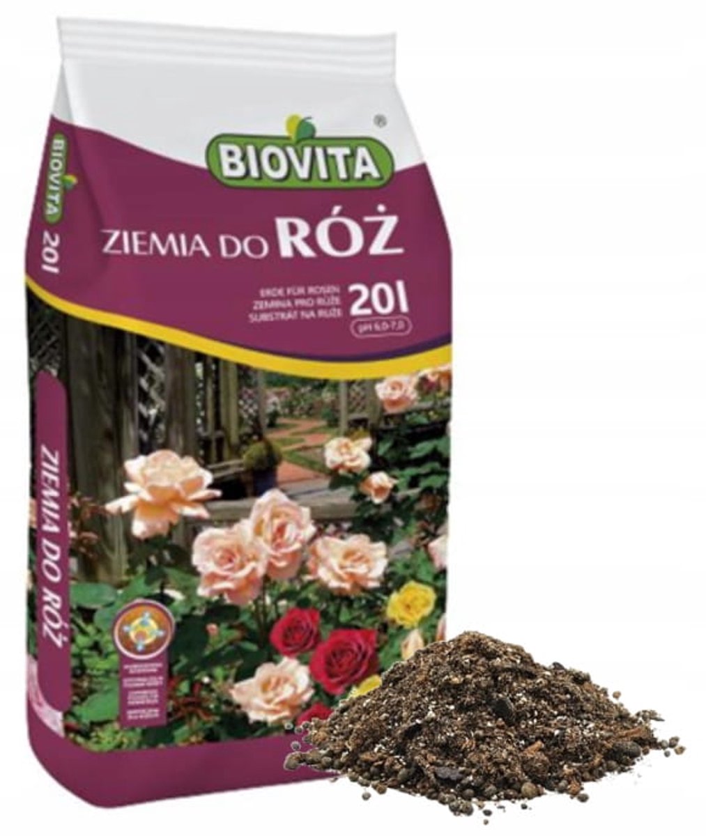 Biovita - Rozengrond - 20 Liter - Potgrond met Perliet & Meststof - Voor alle Rozensoorten - pH 6,0-7,0