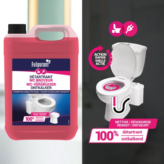 Fulgurant Sanibroyeur Ontkalker 5L — Krachtige WC-Vergruizers Ontkalker voor Maceratietoilet, Vermaler & Chemisch Toilet — Beschermt het Mechanisme — Belgische Kwaliteit