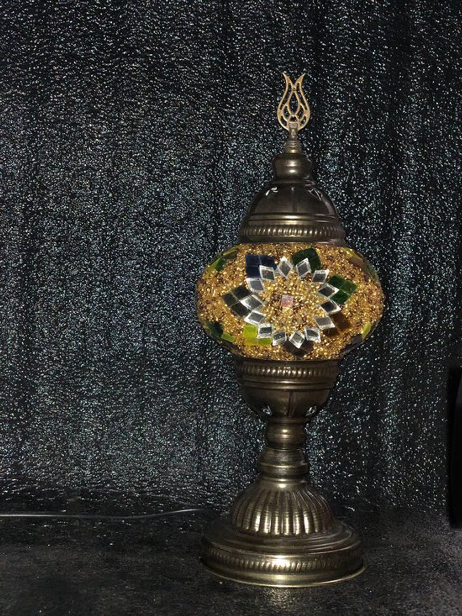 Handgemaakte lamp - mozaïek tafellamp goud 42 cm - E14 LED - unieke design met kleurrijk glas