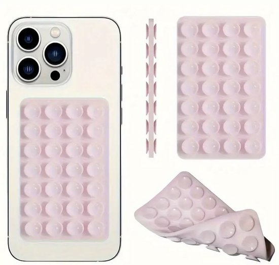 Foto: Roze zuignap sticker dubbelzijdige telefoonhouder 4x7 cm 28 zuignappen herbruikbaar verwijderbaar voor glas spiegels meer