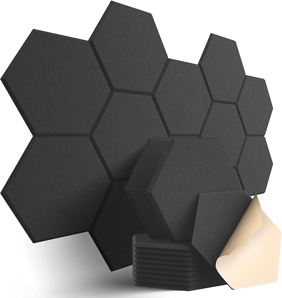 JGS Premium - Geluidsabsorberende panelen - 12 stuks - Akoestische wanddecoratie - Hoge dichtheid - Voor plafond, deur en muur - Akoestische behandeling - Afgeschuinde rand - 30x26x09 cm