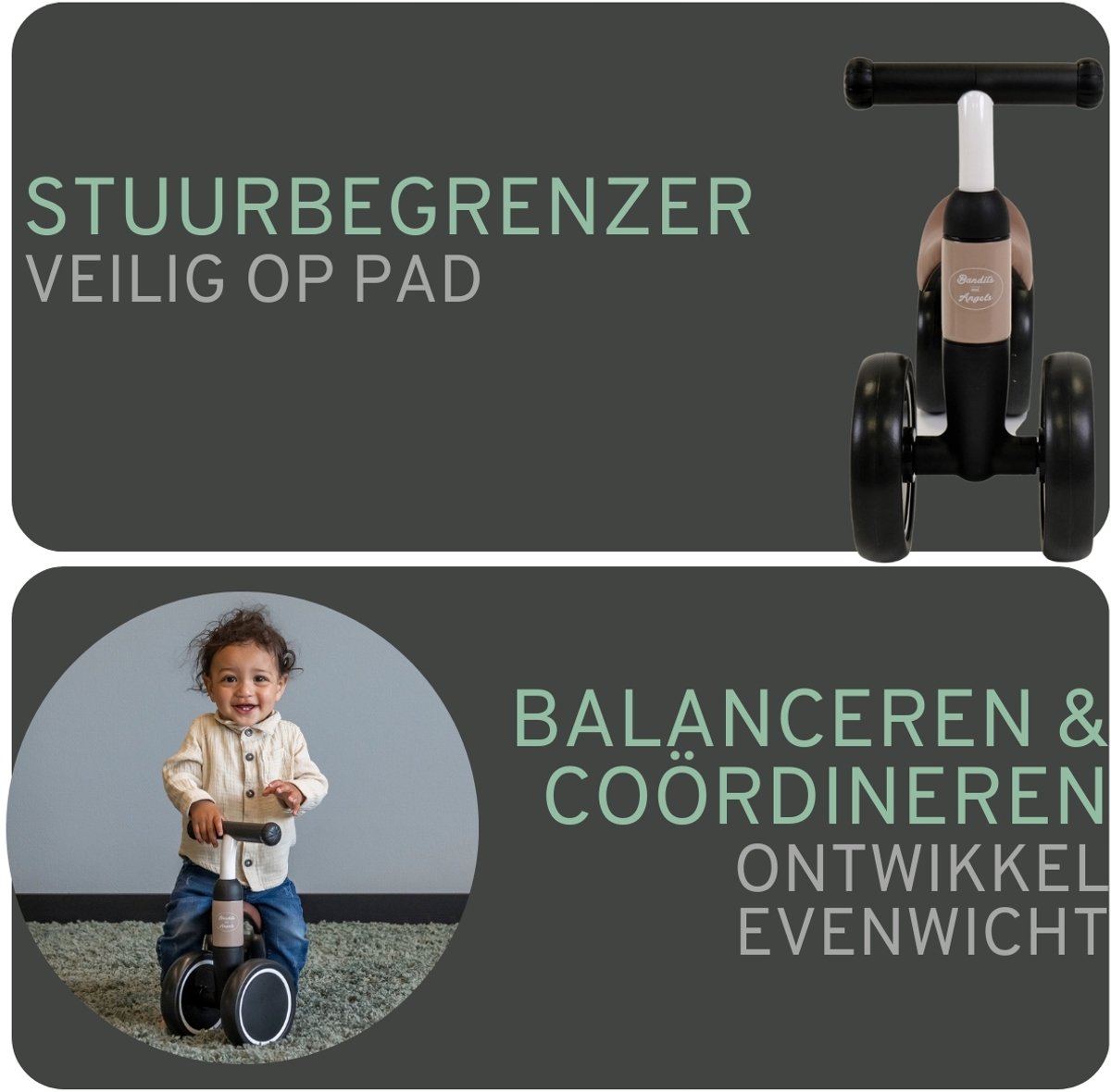 Bandits & Angels Loopfiets Little Starter Sand Beige vanaf 1 Jaar voor Jongens en Meisjes thumbnail 3