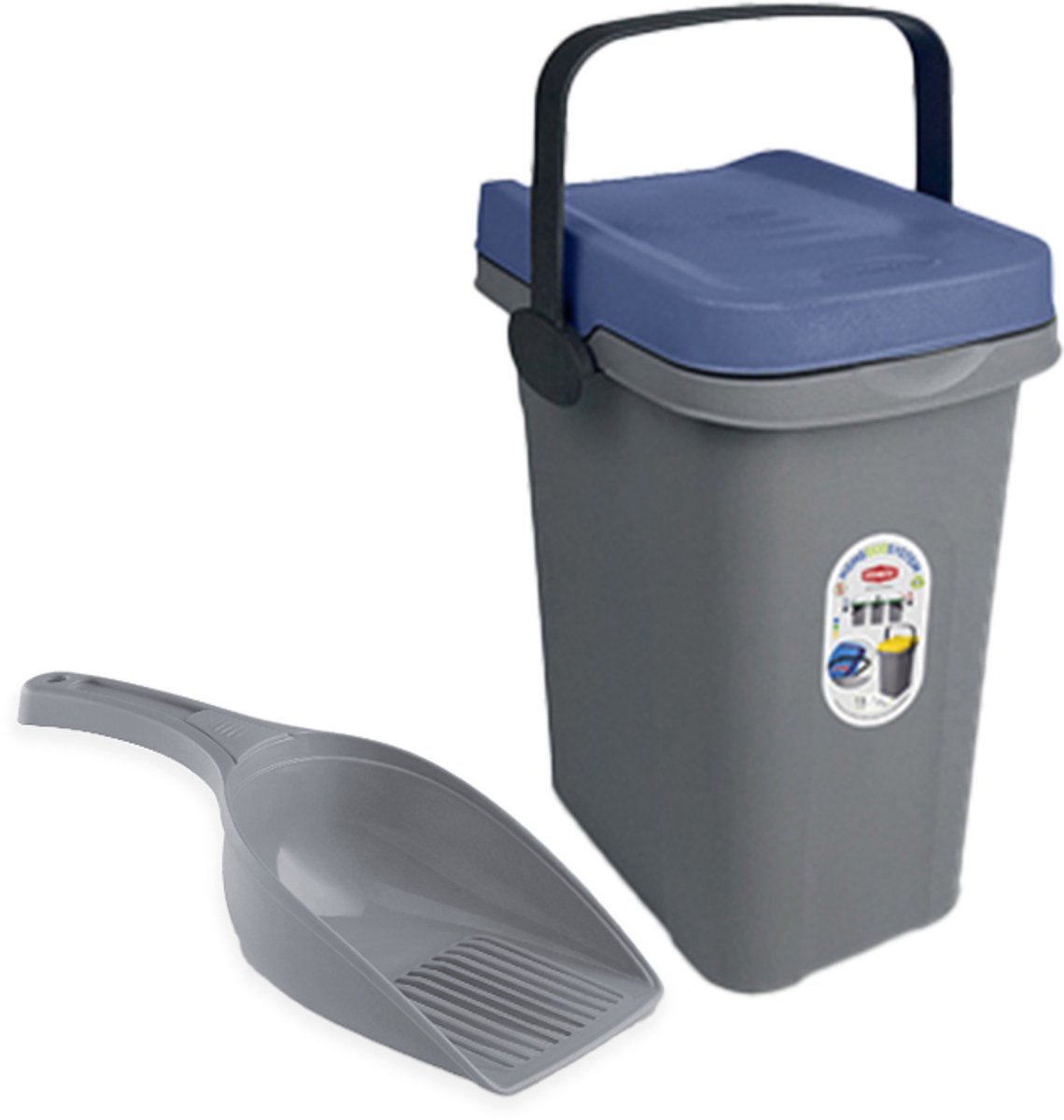 Ton met deksel - Voerton met schepje - Opbergton - 7 liter - Blauw