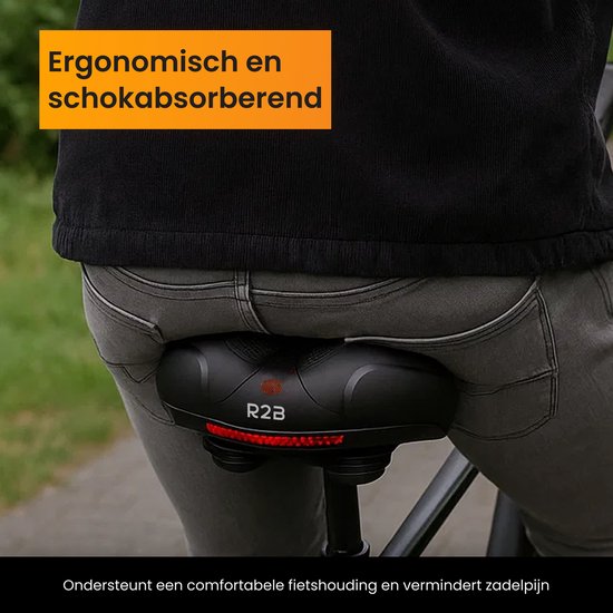 R2B Fietszadel - Fietszadel Heren - Fietszadel Dames - Reflectie en Ventilatie - Gel Zadelhoes Waterdicht - Fiets Zadel Ergonomisch - Gelzadel - Zwart