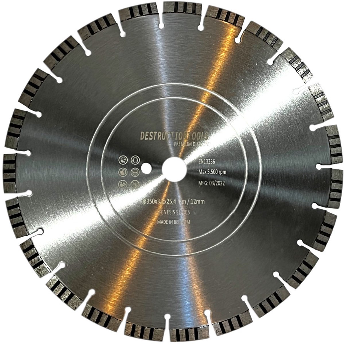 Destructiontools diamant zaagblad 350mm – voor betonzaag/doorslijper – gewapend beton – asgat 25,4 mm | Genesis series