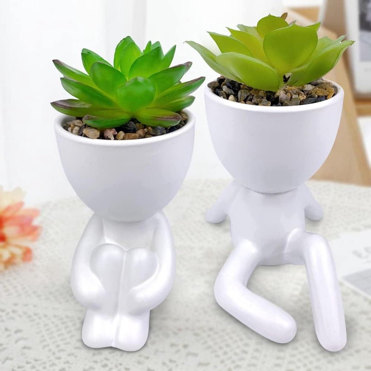 JGS Premium - Kunstmatige Vetplanten Set van 2 - Decoratieve Mini Nepplanten in Keramische Potten - Kunstplanten voor Binnen - Faux Planten voor Woondecoratie
