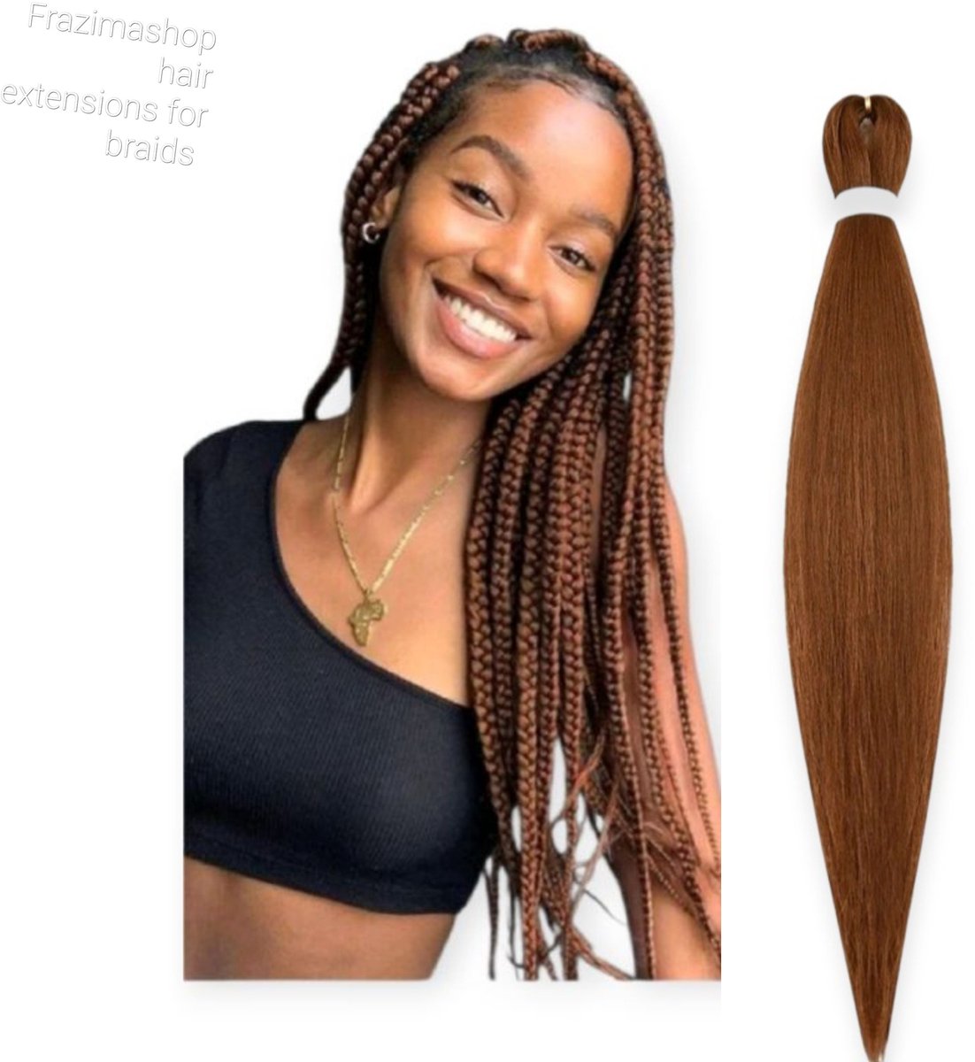 Frazimashop Vlechthaar chocolade kleur # 4 – 1 Stuk – Haar Extensions 75 cm – Synthetisch Kanekalon – Klitvrij & Hittebestendig – Braids Hair-crochet braids of fantasie-vlechten