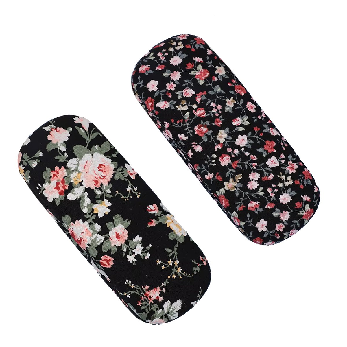 Set van 2 brillenkokers zwart met een motief van bloemen