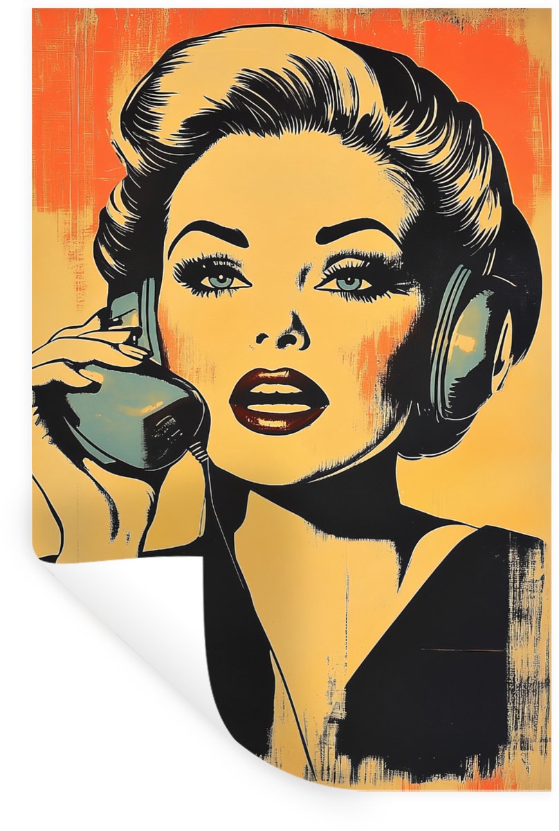 Muurstickers - Sticker Folie - Retro - Vrouw - Koptelefoon - Oranje - 60x90 cm - Plakfolie