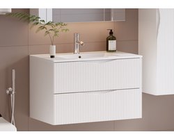 Meubel Square - Badkamermeubel set Morae 80cm - Wit - Badmeubel met wastafel - Wastafelkast Zwevend