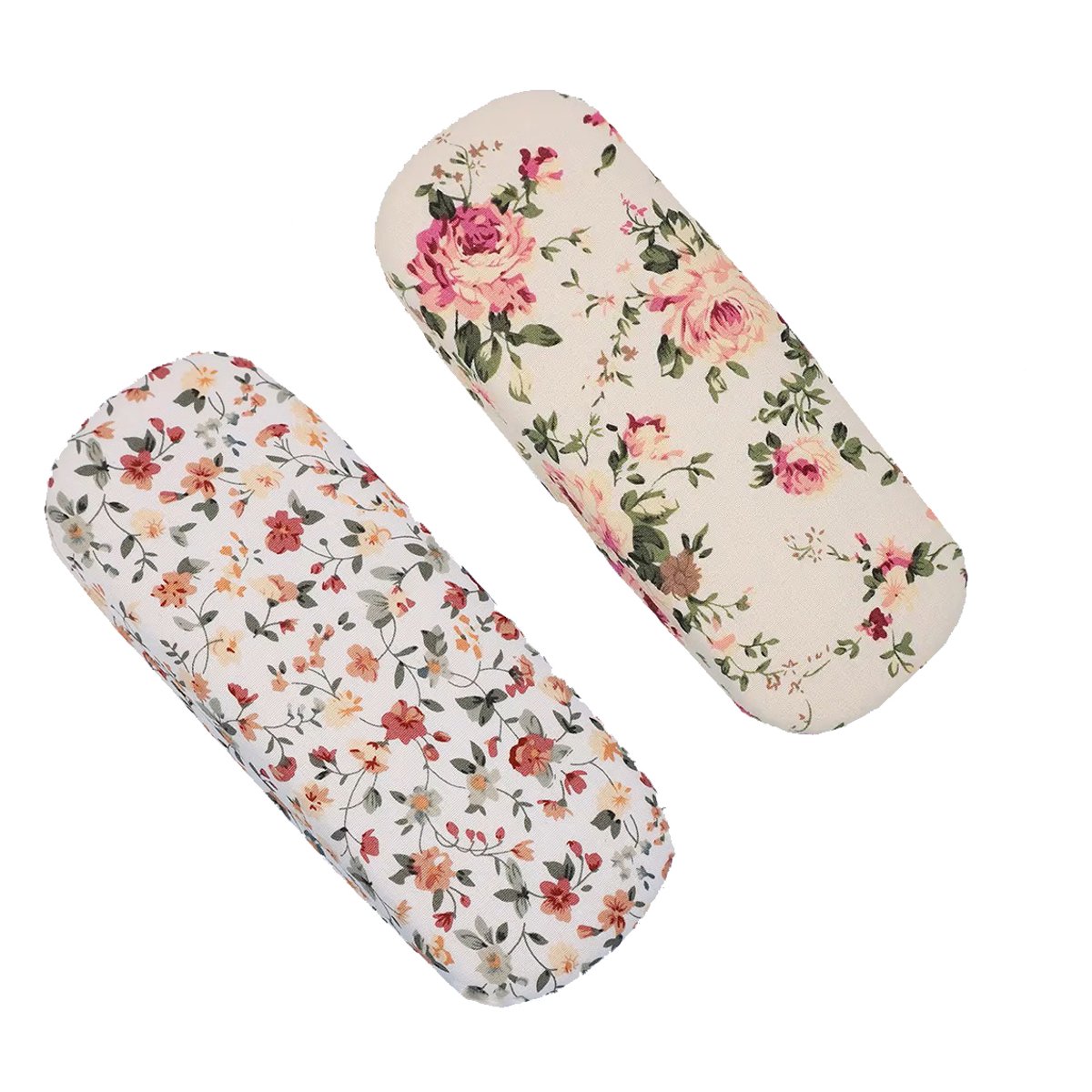 Set van 2 brillenkokers crème met een motief van bloemen