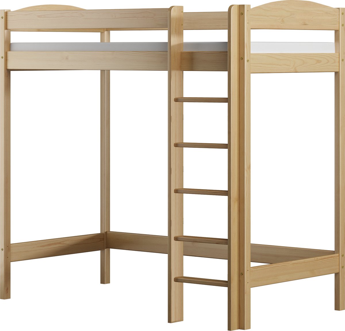 Need Sleep Hoogslaper 90x200 - Loftbed 180 cm hoog - Met ladder en valbeveiliging - Massief houten Natuurlijk