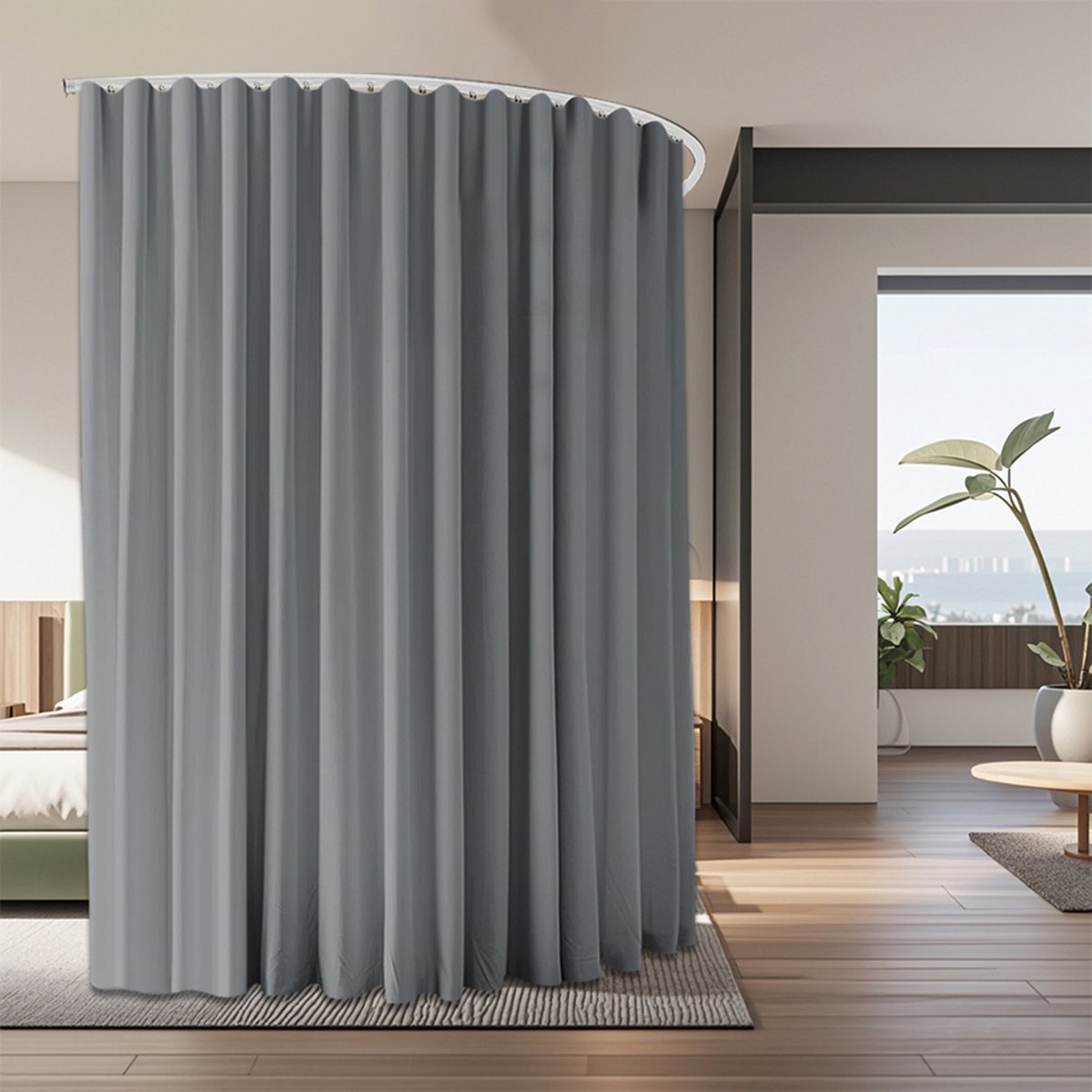 Qelus Gordijnen Blackout - Luxe Serie Rolgordijnen - Gordijnen Kant en Klaar - Extra Groot Kamerschermgordijn met Rails - Voor Woonkamer Slaapkamer Privacy Scheidingswand - B 254 x H 213cm (Grijs)