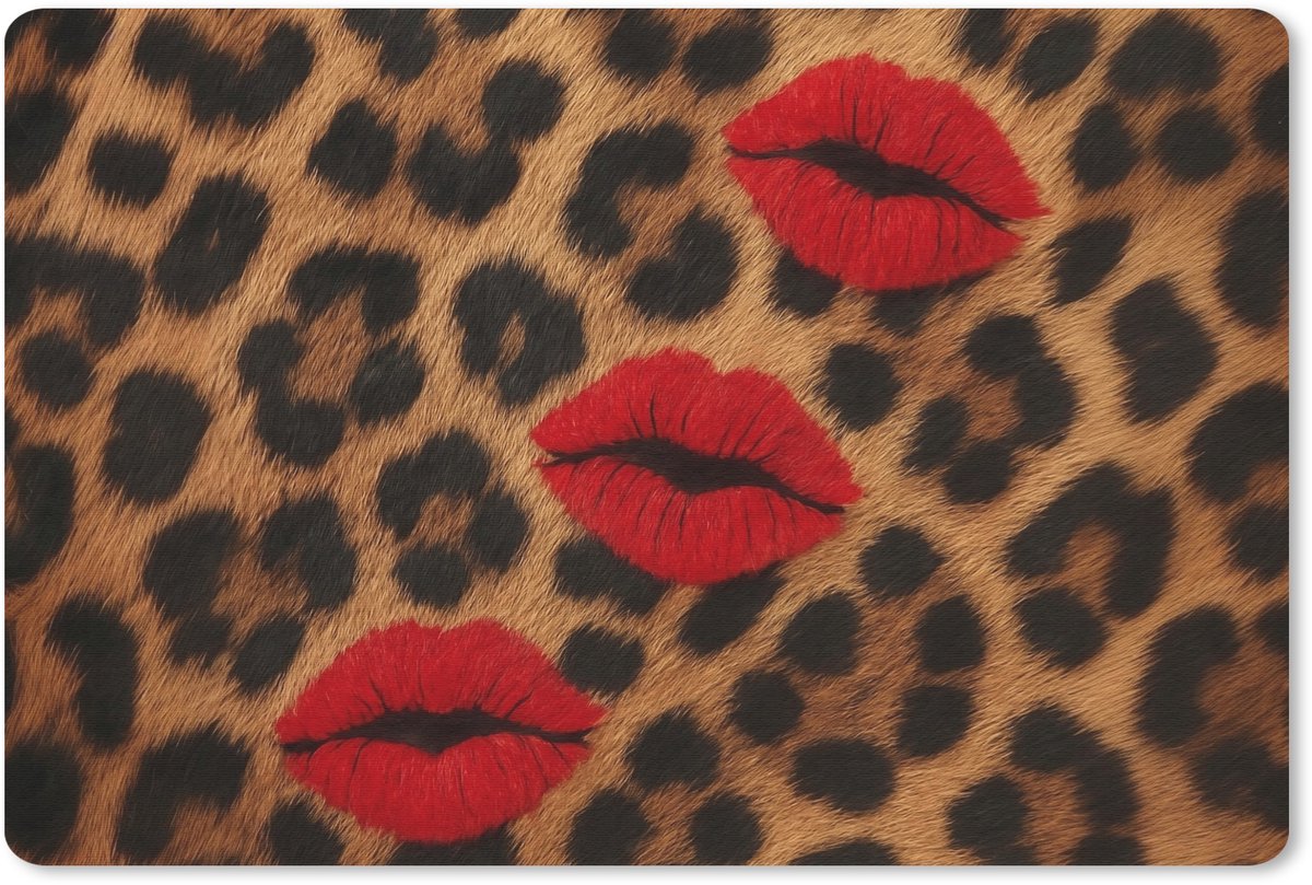Muismat 27x18 cm - Mousepad Lippen - Drie - Rood - Panterprint - Muismatten