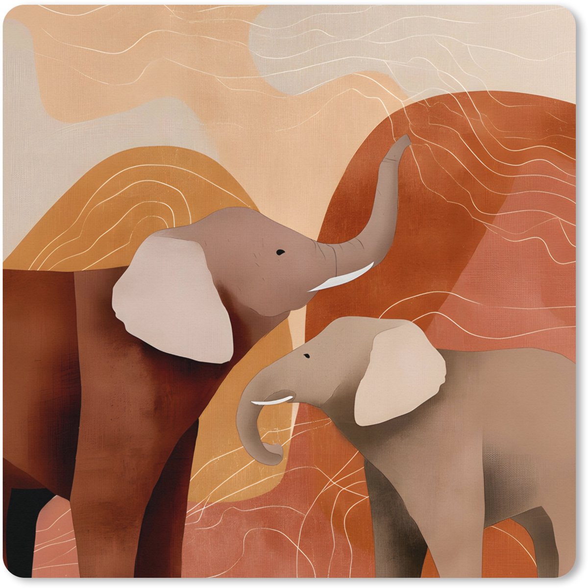 Muismat XXL 50x50 cm - Bureau onderlegger - Bureau mat Olifanten - Oranje - Abstract - Bureaumat - Gaming mousepad xl - Bureaulegger groot - Computer deskmat