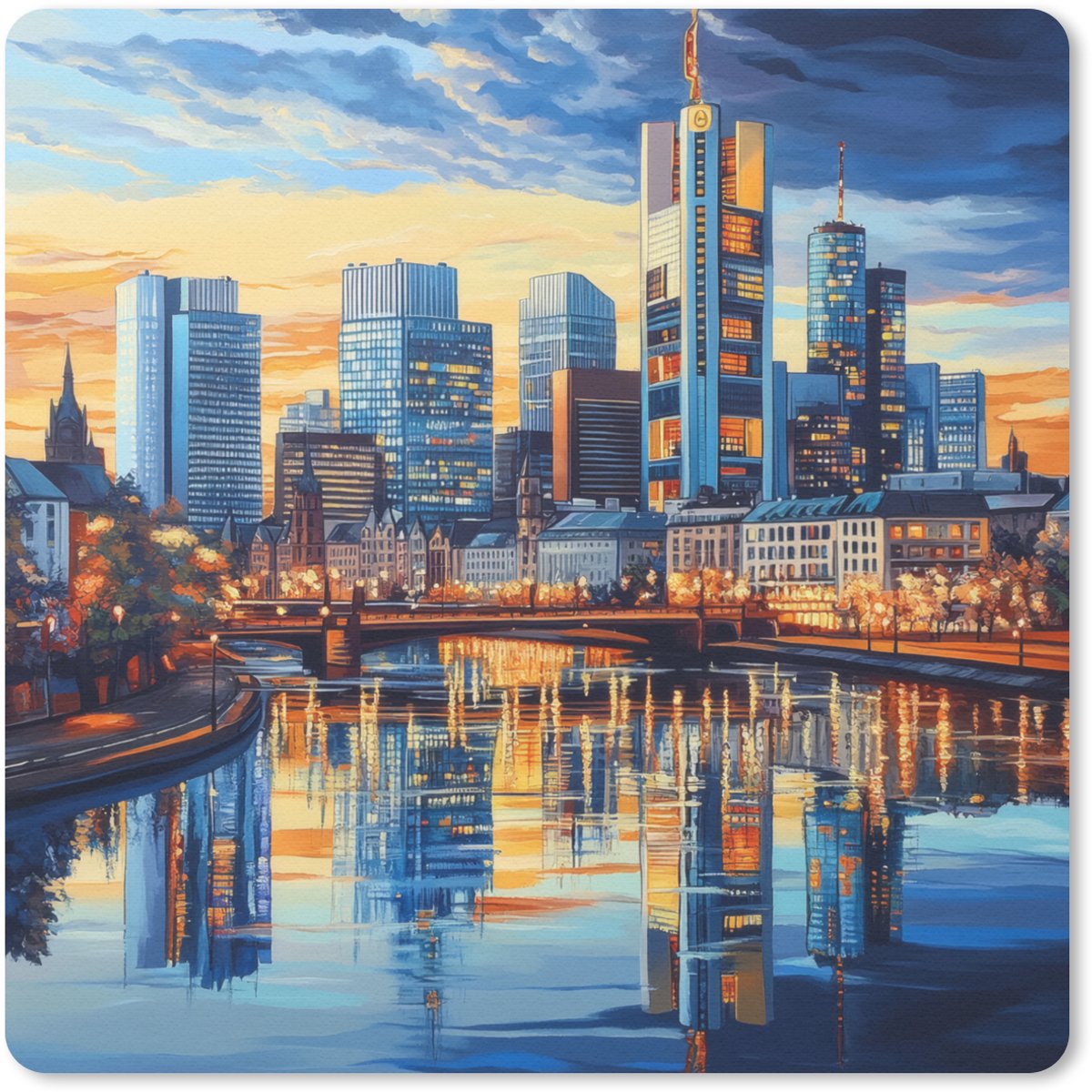 Muismat 30x30 cm - Mousepad Zonsondergang Frankfurt - Stad - Skyline - Water - Muismatten