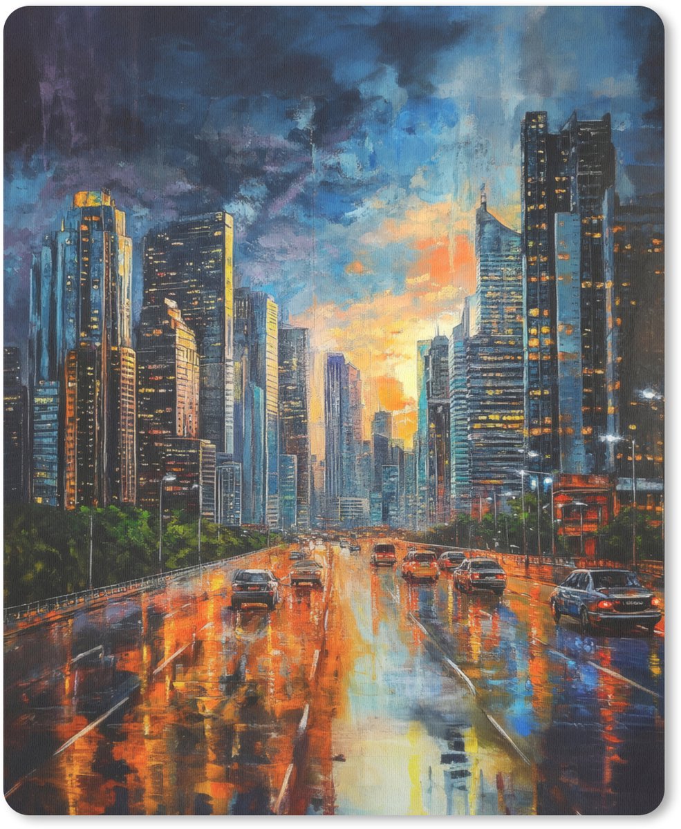 Muismat 19x23 cm - Mousepad Auto - Skyline - Zon - Blauw - Muismatten
