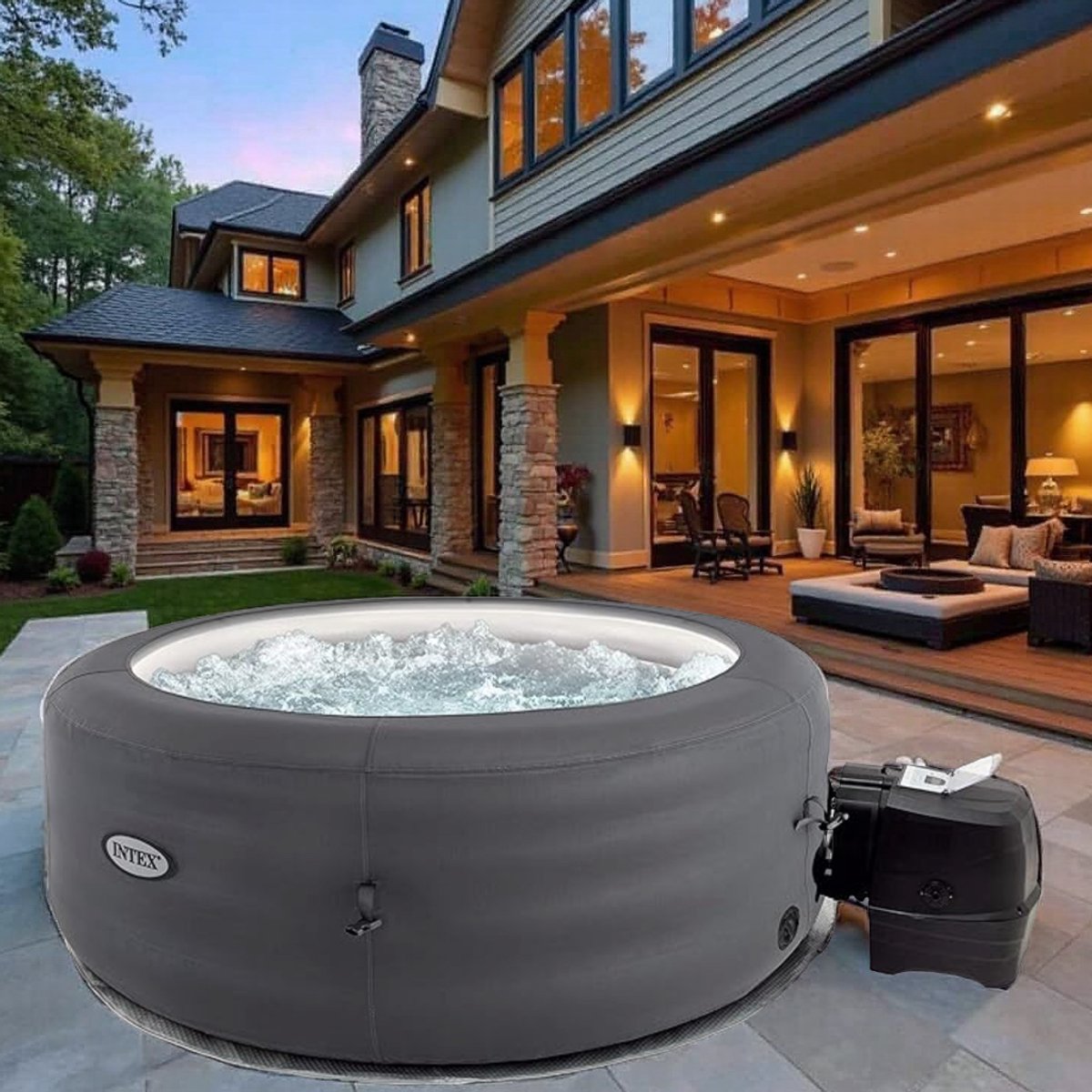 Medahomestore Simple Spa Deluxe | 4-Persoons Opblaasbare Jacuzzi | Ø196 cm Rond Bubbelbad | 100 Luchtmassagejets | 795 Liter Watercapaciteit | Verwarmbaar tot 40°C | Compleet Met Filterpomp, Afdekhoes & Accessoires | Grijs