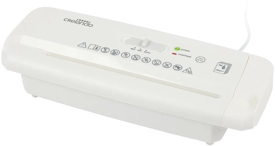 Crelando Opzet Papiervernietiger Wit - Uittrekbare telescooparm voor ronde of hoekige prullenbakken - Snijtype: strip-cut - Snijcapaciteit: max. 6 vel A4 (80 g/m²) - Automatische start/stop-functie