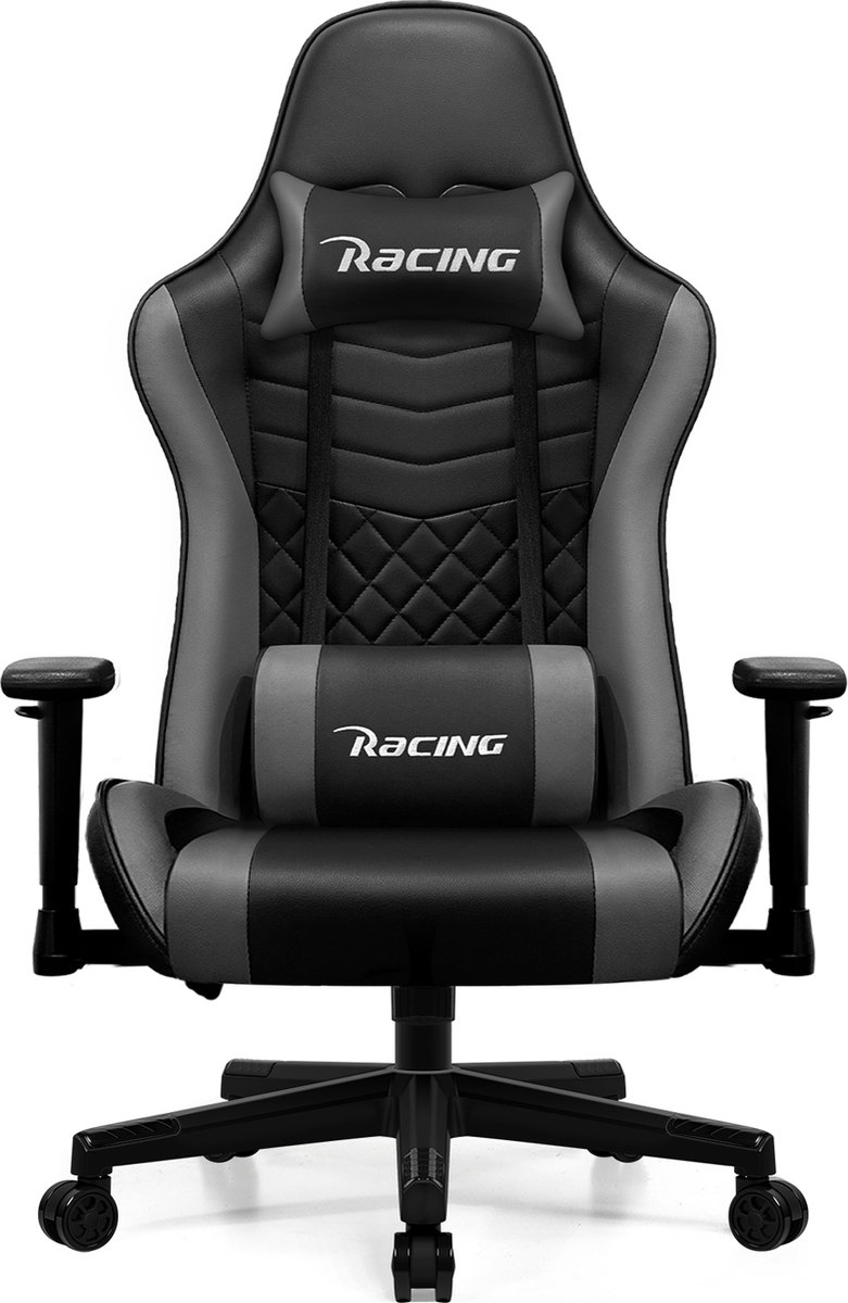Elekiatech Gaming Stoel – Gamestoel met 90°-170° Verstelbare Rugleuning – Racing Style – Max. 150 kg – Grijs/Zwart