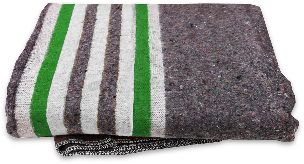 Kortpack - Verhuisdeken XL - Groen/Witte banen - 150cm x 250cm - 1 Stuk - Van gerecycled materiaal - 1900 gram - Voor diverse toepassingen - Extra lange verhuisdeken - (099.0097)