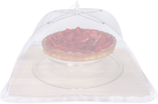 Lunace Vliegenkap/voedselkap tegen insecten - 4x - wit - D50 x H30 cm - opvouwbaar - paraplu — afbeelding 4