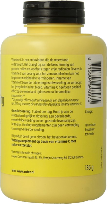 Roter Vitamine C 1000mg - Hoge dosering vitamine C ter ondersteuning van je weerstand - - 50 kauwtabletten met citroensmaak