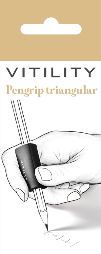 Verpakking van 'VITILITY Pengrip triangular' met schets van hand.