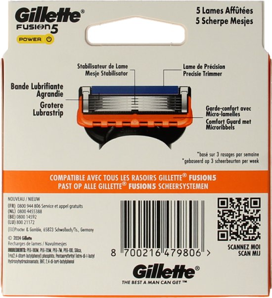 Gillette - Fusion 5 - Scheerapparaat - Power - Precisie Trimmer - Comfort Guard met Microribbels