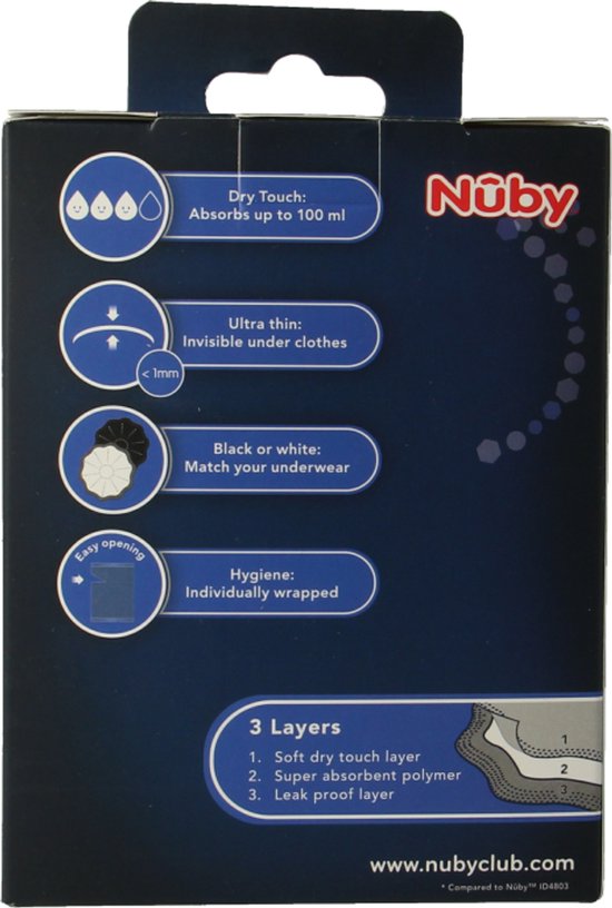 Nûby - Absorberende Wegwerp Borstkompressen voor Dag - Wit 28st - Zwart 2st van Nûby — afbeelding 3