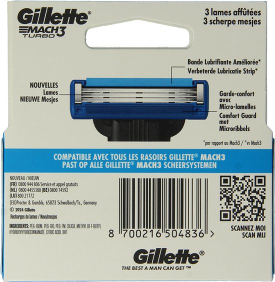 Gillette Mach3 Turbo Scheermesjes 5 Stuks