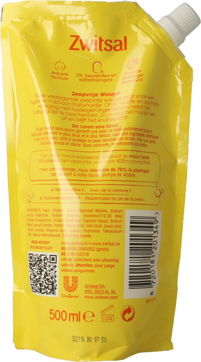 Zwitsal - Navulling Wasgel - Zeepvrij - 500ml van Zwitsal — afbeelding 4