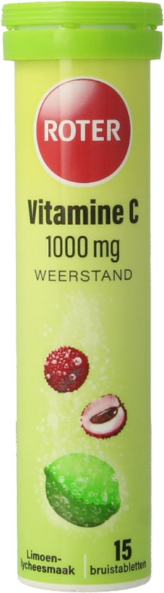 Roter Vitamine C 1000 mg bruis - Ondersteunt je natuurlijke weerstand - Suikervrij - Vegan - Met lekkere frisse limoen-lycheesmaak - 15 bruistabletten