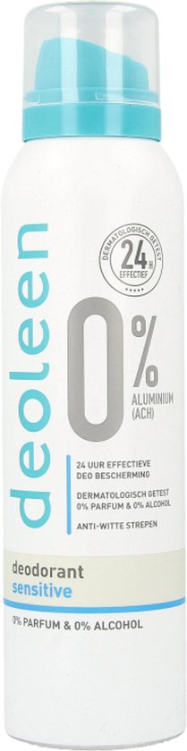 Deoleen 0% Aluminium - Deodorant Sensitive - 24 uur effectieve bescherming - 0% parfum & 0% alcohol - Dermatologisch getest - Anti-witte strepen - 150 ml