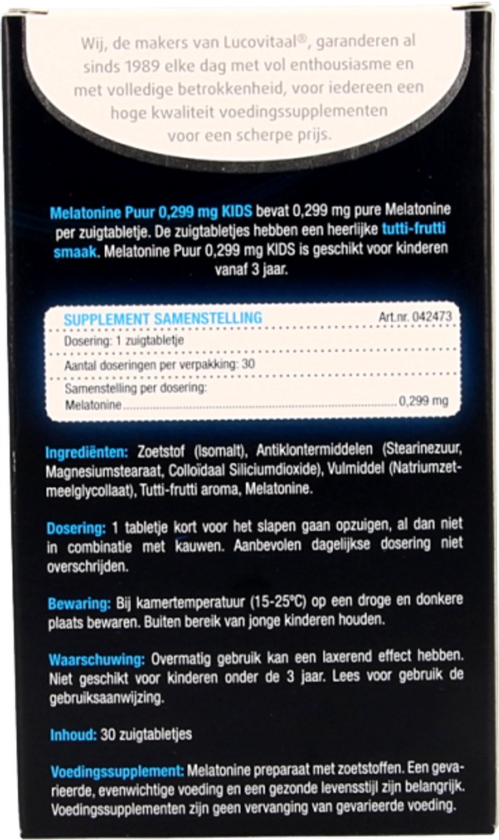 Lucovitaal Melatonine Puur Kids 0,299 milligram Voedingssupplement - 30 tabletten — afbeelding 7