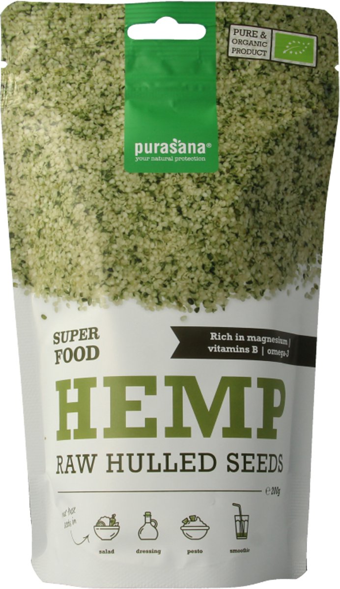 Purasana Gepeld hennepzaad hulled hemp seeds bio 200 Gram