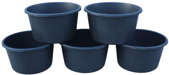 Zwarte ronde kuipen van kunststof, set van 5.