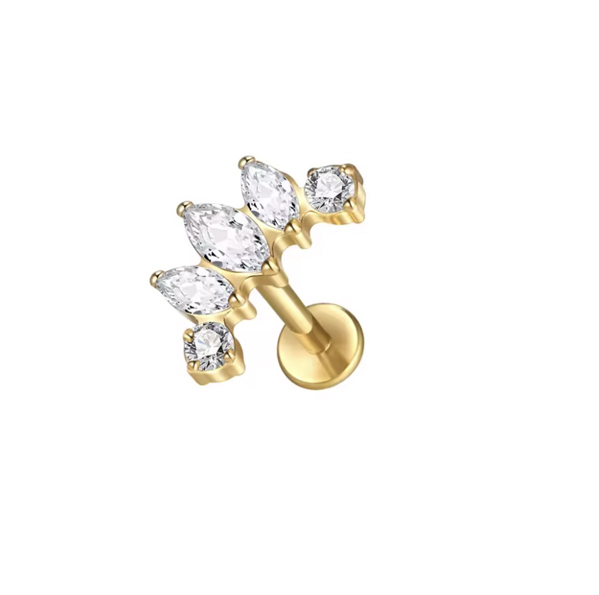 Piercing voor Oor - Kleur: Goud - Formaat: 12 x 6 MM - Titanium - Tragus / Kraakbeen / Helix / Conch - Oorpiercing - Piercing Sieraad - Hoge Kwaliteit - Labret Piercing - Luxe Sieraad - Oorbellen