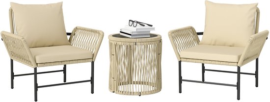Outsunny tuinset - staal - PE-rattan - 80x74x79 cm - khaki