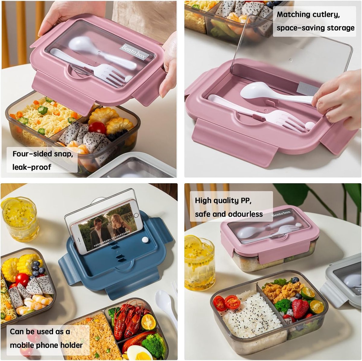 Lunchbox - Lunchbox volwassenen - Lunchboxen kinderen - Lunchbox met vakjes - Herbruikbare lunchbox - Boxcontainer met 2 compartimenten - Geïsoleerde - Afsluitbare - Draagbare - Kan in de magnetron worden verwarmd (blauw) — cadeau in Koken & Dineren - foto 7