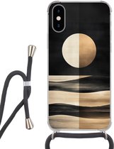 Telefoonhoesje Geschikt voor iPhone X - Maan - Cirkel - Goud - Siliconen - Crossbody - Backcover met Koord - Telefoonhoesje met koord - Hoesje met touw Telefoonhoesje