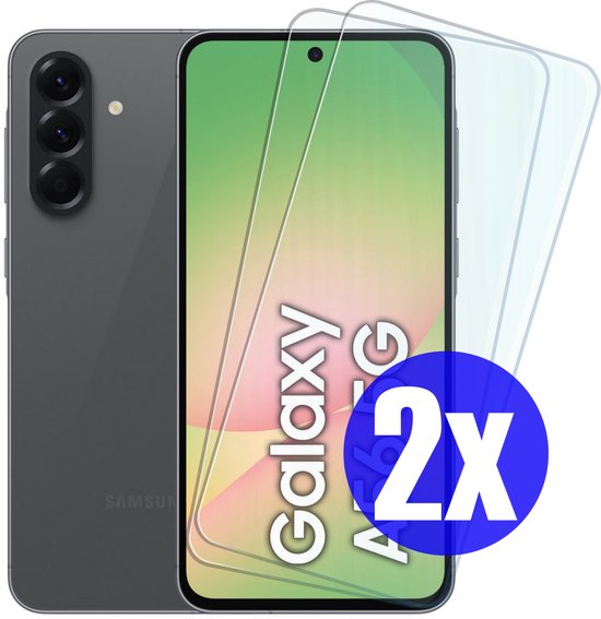 Screenprotector Samsung A56 2-pack gehard glas 9H krasbestendig case-friendly transparant