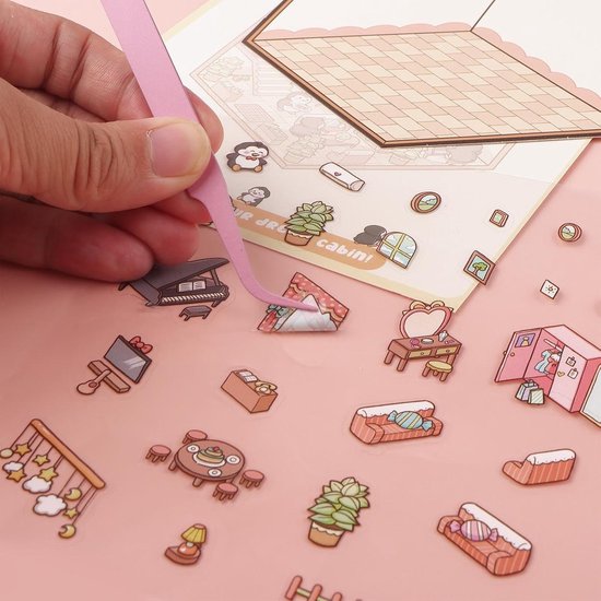 Miniatuur Scene Stickers, Huis Schattig Stickerboek, Maak je eigen kamer Zelfklevende Kunst en Ambachten Drie Dimensies Visueel Effect Decals voor Mobiele Telefoon Case, Tablet