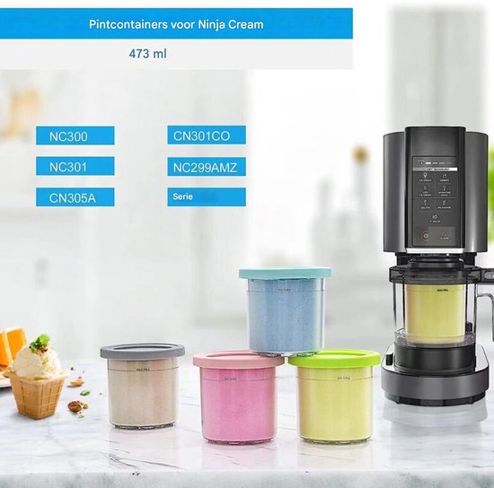IJsbekers - BPA-vrij - Compatibel NC301/NC300/NC299AMZ - Vaatwasserbestendig - Voor Dessert & Sorbet - Keukentools - Transparant - Standaard - 4 Stuks + Lepel van Merkloos — afbeelding 3