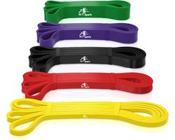 MJ Sports Premium Pull Up Bands - 5-delige Weerstandsbanden Set - 3 tot 60kg - Resistance Bands - Fitness Elastiek met 5 Verschillende Weerstanden - Weerstandselastiek - Power - Stretch - Crossfit - Calisthenics - Inclusief Draagtas