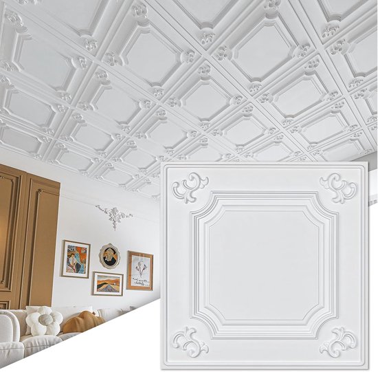Art3d Drop plafondtegels 60x60cm zwart (12 stuks, 4,5㎡) Wainscoting panelen lijmen 2x2