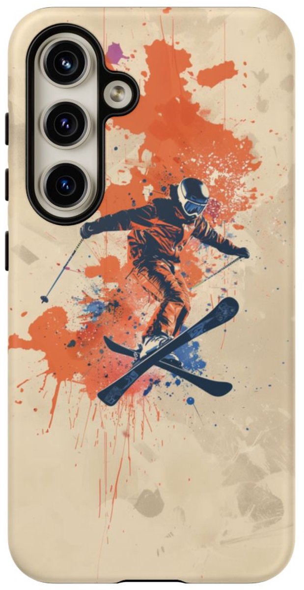 Skiër met Verfspatten – Telefoonhoesje Geschikt voor Samsung Galaxy S24