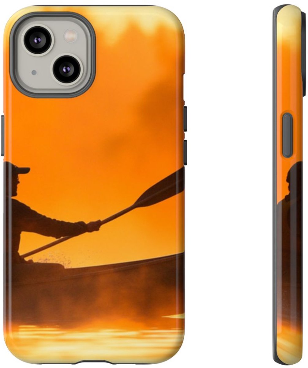 Silhouet van Kanoër bij Zonsondergang – Telefoonhoesje Geschikt voor iPhone 14